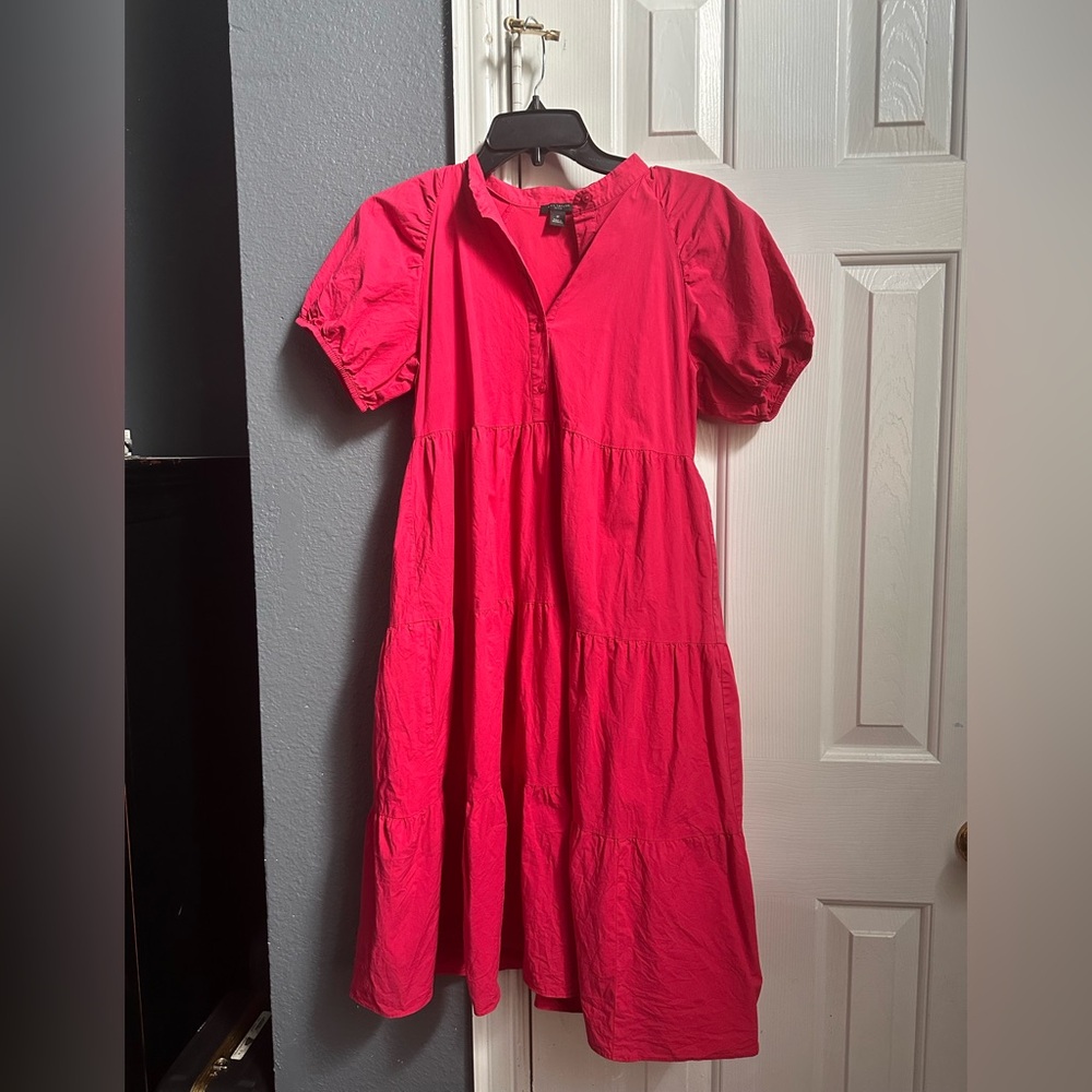 Ann Taylor Midi Shirtdress Button Up Fuchsia Small Petite